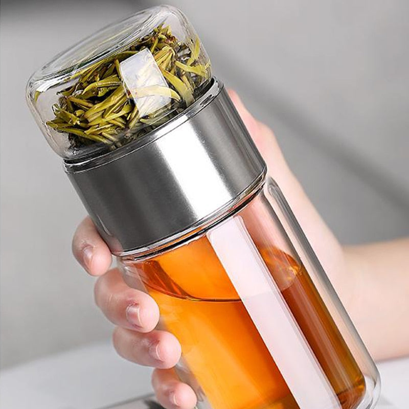 Double Glass Water Bottle | Tea Water Separation | Tea Kettle Cup
