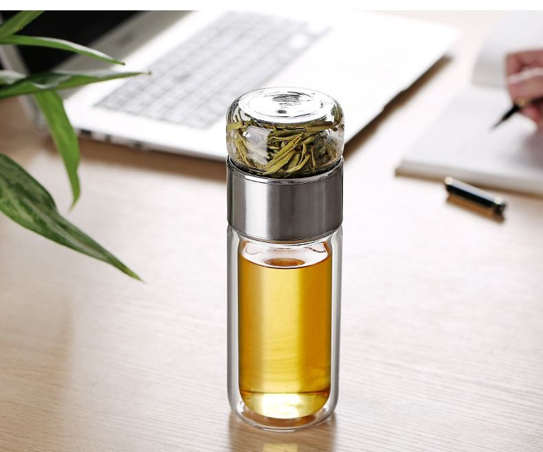 Double Glass Water Bottle | Tea Water Separation | Tea Kettle Cup