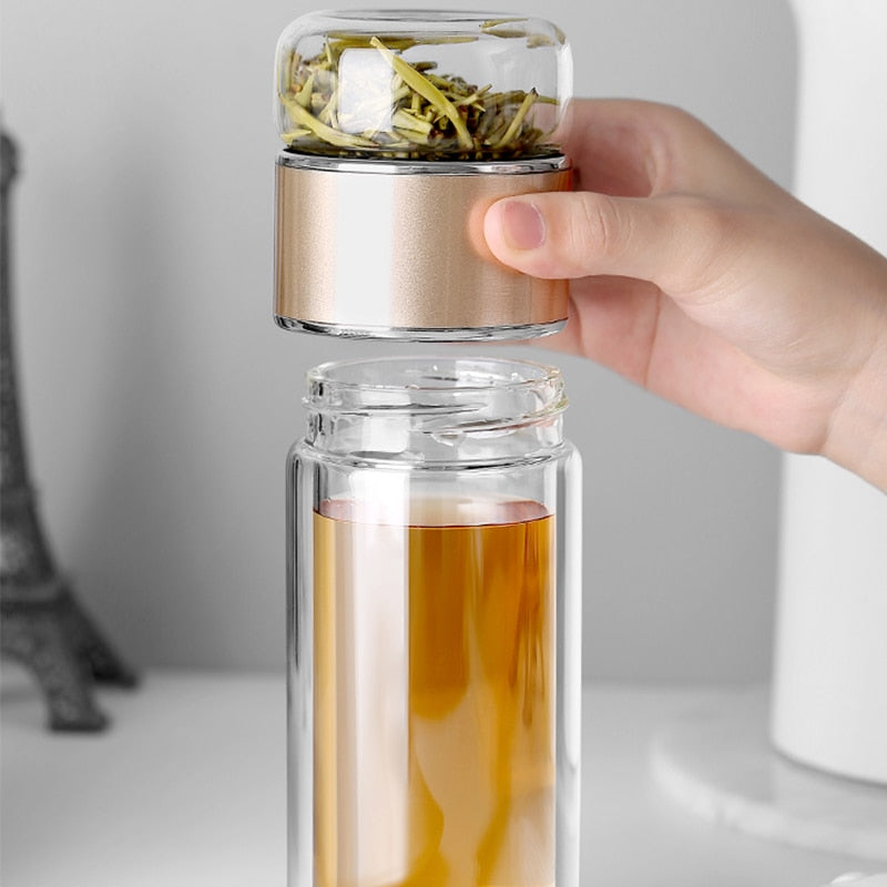 Double Glass Water Bottle | Tea Water Separation | Tea Kettle Cup