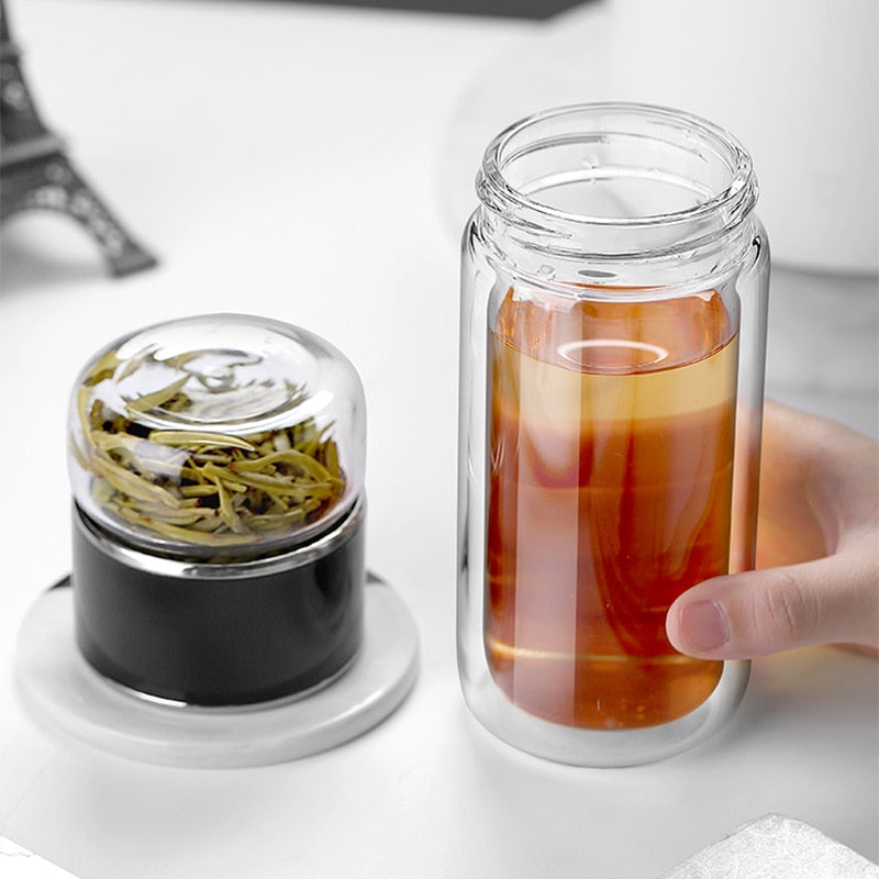 Double Glass Water Bottle | Tea Water Separation | Tea Kettle Cup