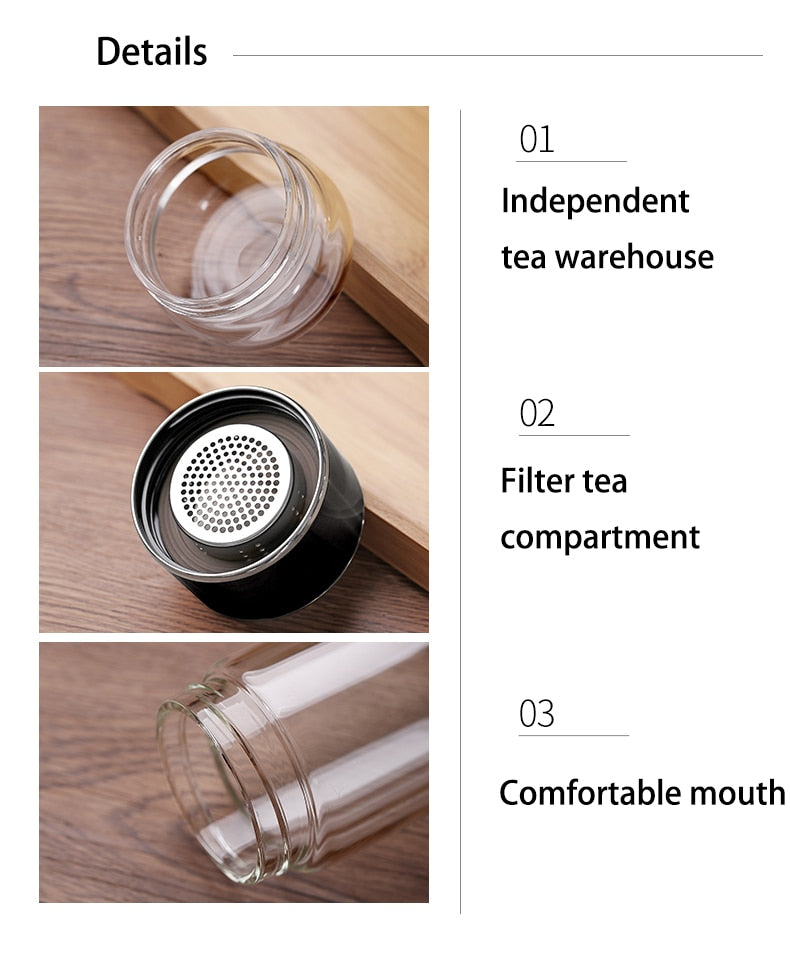 Double Glass Water Bottle | Tea Water Separation | Tea Kettle Cup