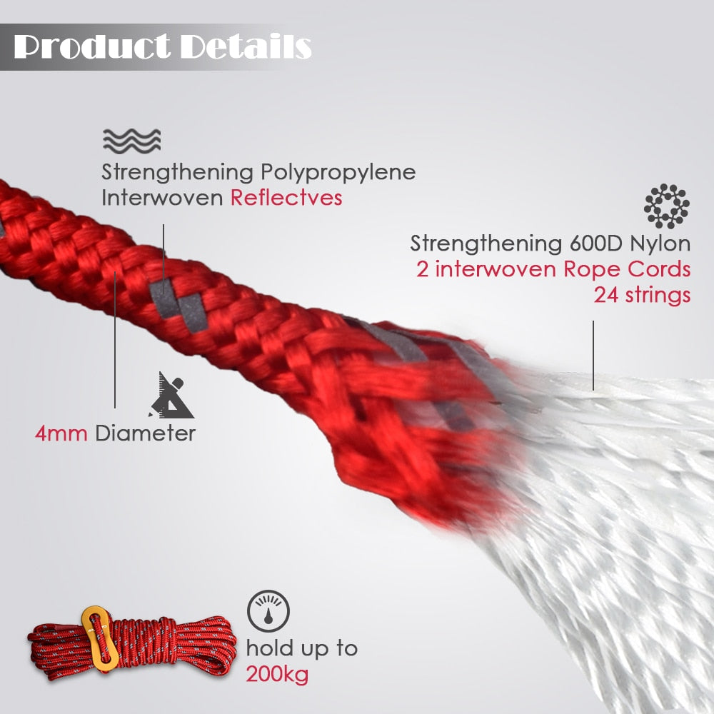 GeerTop Reflective Tent Rope 13ft 4mm Camping Rope with Aluminum Tensioner Tightener Guy Line Equipment for Outdoor Survival