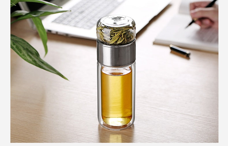 Double Glass Water Bottle | Tea Water Separation | Tea Kettle Cup