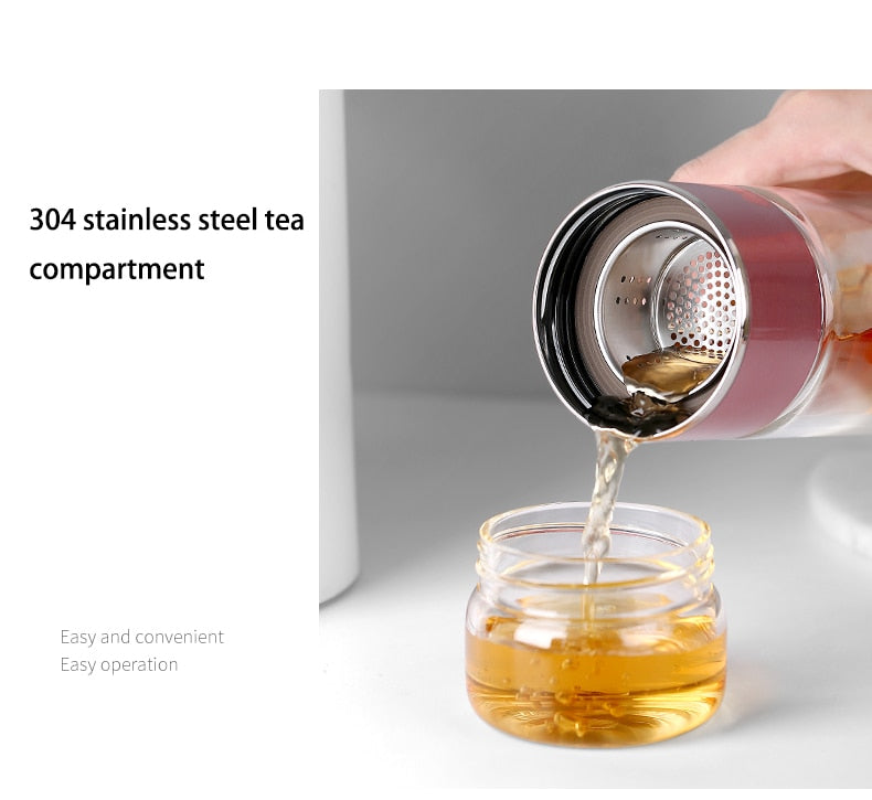 Double Glass Water Bottle | Tea Water Separation | Tea Kettle Cup