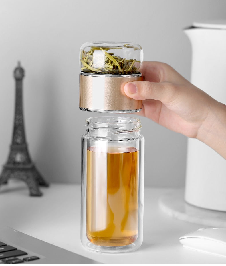 Double Glass Water Bottle | Tea Water Separation | Tea Kettle Cup
