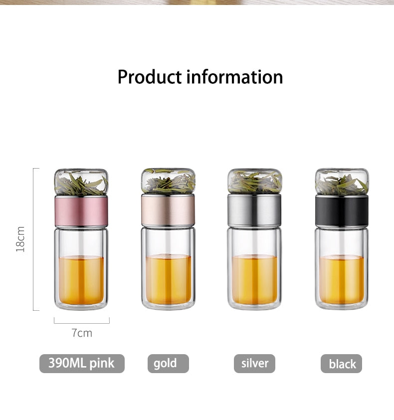 Double Glass Water Bottle | Tea Water Separation | Tea Kettle Cup