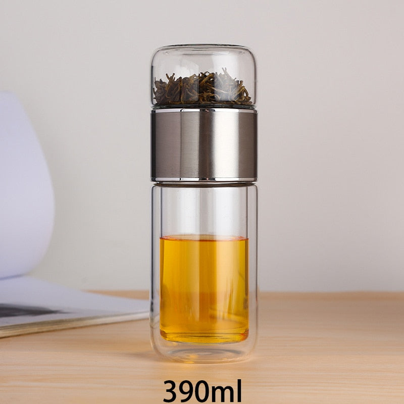 Double Glass Water Bottle | Tea Water Separation | Tea Kettle Cup