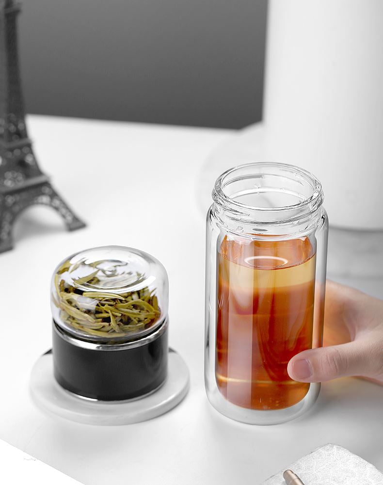 Double Glass Water Bottle | Tea Water Separation | Tea Kettle Cup