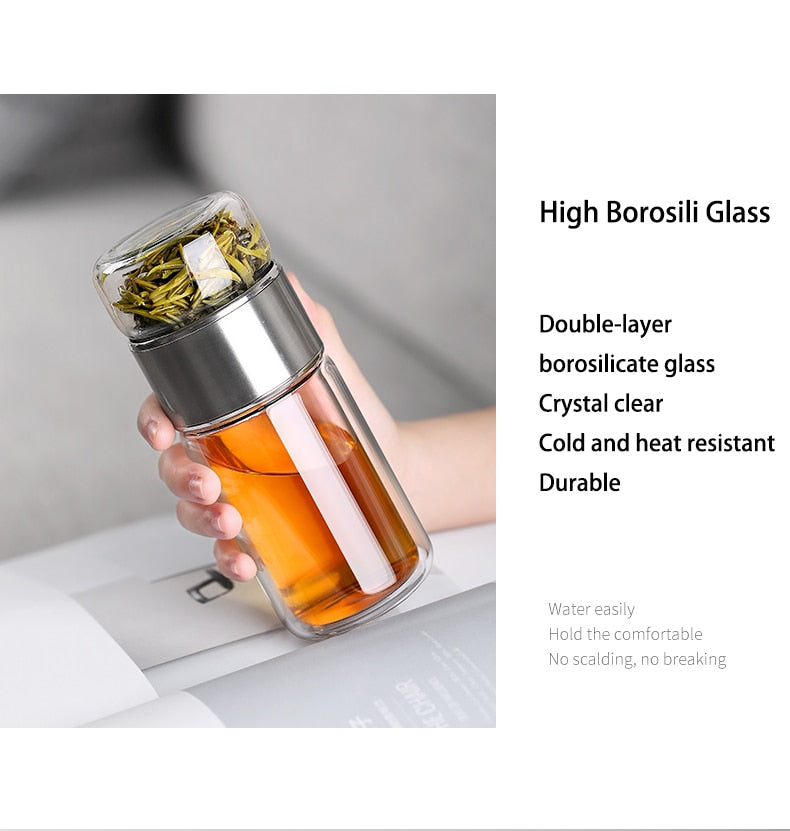 Double Glass Water Bottle | Tea Water Separation | Tea Kettle Cup