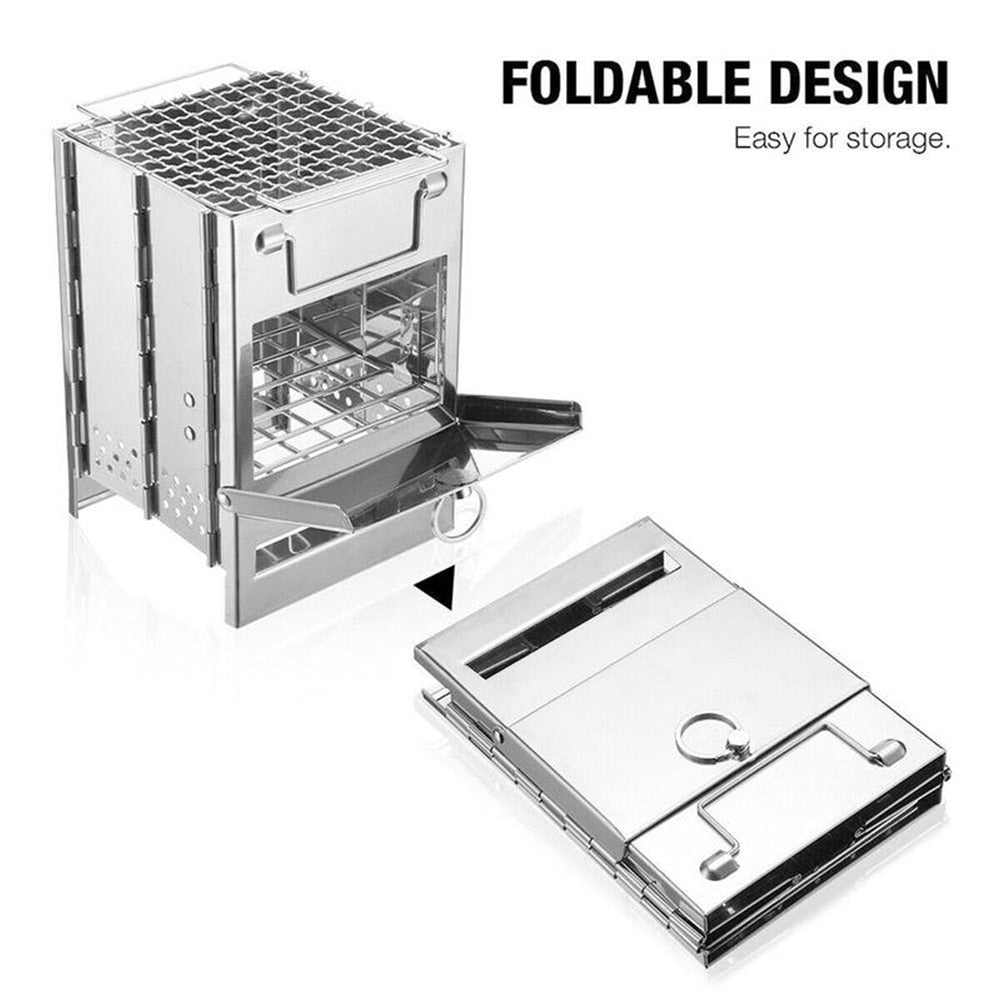 Camping Wood Stove Stainless Steel Foldable Mini Charcoal Grill Outdoor Stove Barbecue Grill For Camping Garden Outdoor Picnic