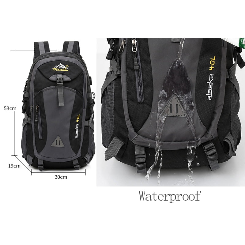 Men's Women's 40L Waterproof Backpack USB Climbing Travel Bag Men Outdoor Sports Camping Hiking Backpack Pack For Male Female