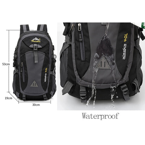 Men's Women's 40L Waterproof Backpack USB Climbing Travel Bag Men Outdoor Sports Camping Hiking Backpack Pack For  Male Female