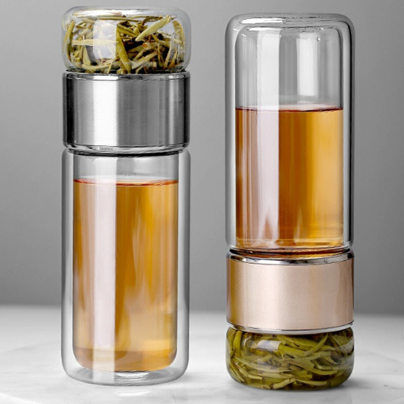 Double Glass Water Bottle | Tea Water Separation | Tea Kettle Cup