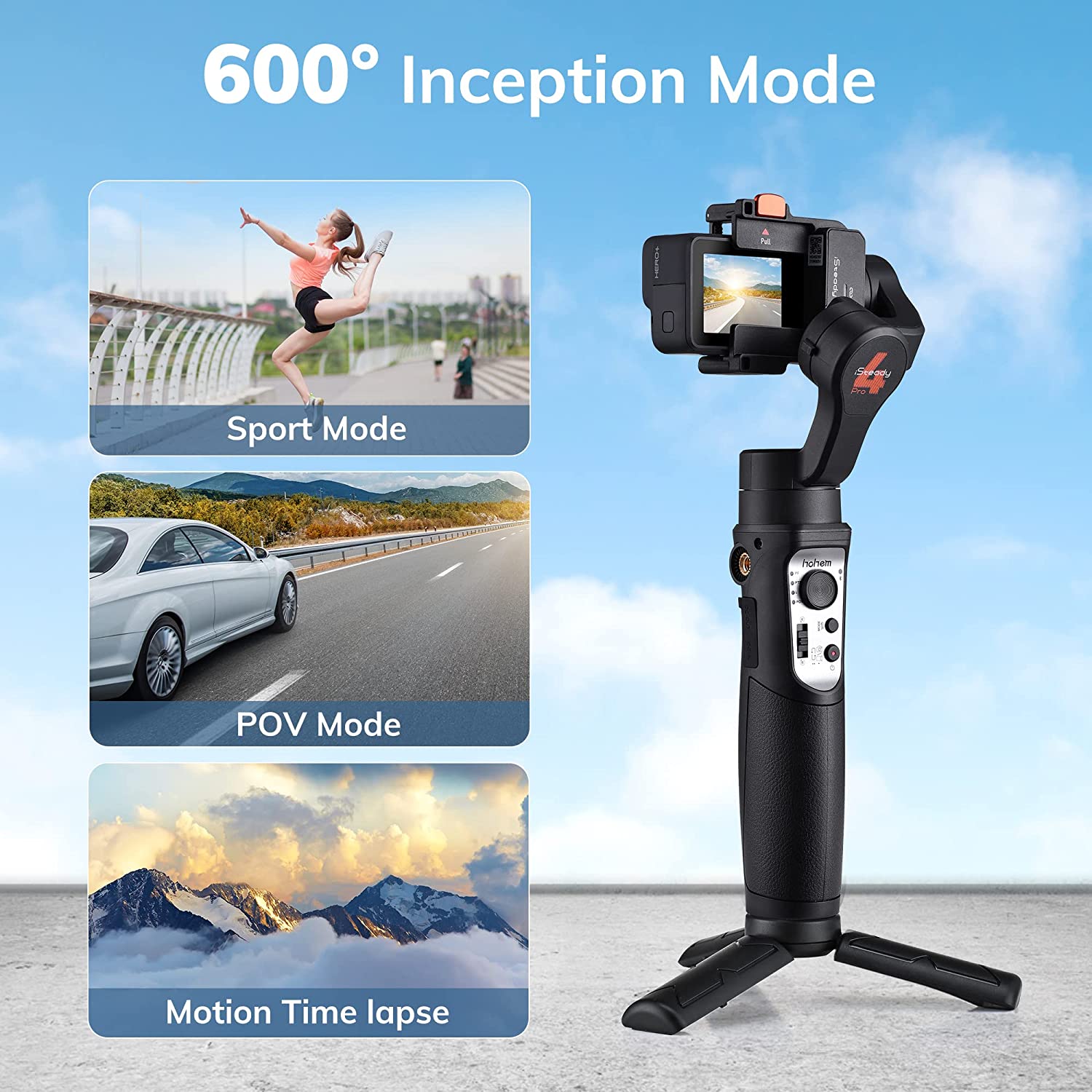 Gopro 10 Gimbal 3-Axis Handheld Action Camera Stabilizer for Gopro 10/9/8/7/6/5/4,OSMO Action,Insta360-Hohem iSteady Pro 4/Pro 3