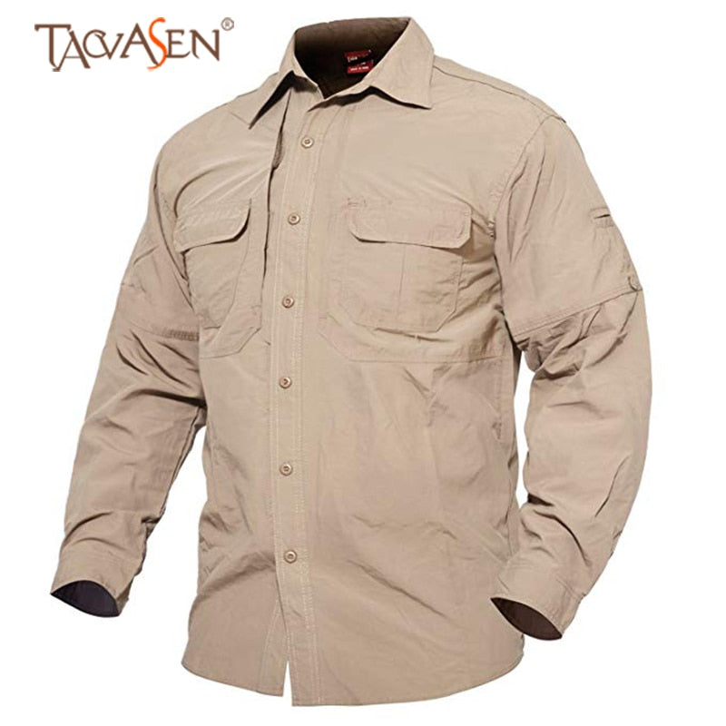 TACVASEN Men Quick Dry Tactical Long Sleeve Shirts With Pockets