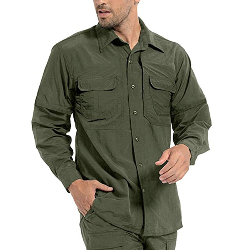 TACVASEN Men Quick Dry Tactical Long Sleeve Shirts With Pockets