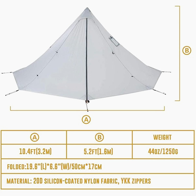 Ultralight Pyramid Tent with stove pipe hole
