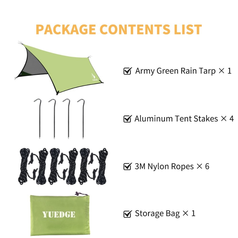 Yuedge Portable Lightweight Waterproof Rain Tarp | Camping Backpacking Tents