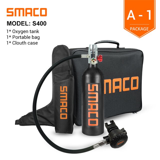 SMACO S400 Mini Scuba Tank , Dive Cylinder with 16 Minutes Capability