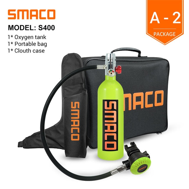 SMACO S400 Mini Scuba Tank , Dive Cylinder with 16 Minutes Capability
