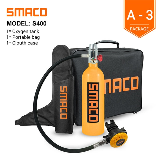 SMACO S400 Mini Scuba Tank , Dive Cylinder with 16 Minutes Capability