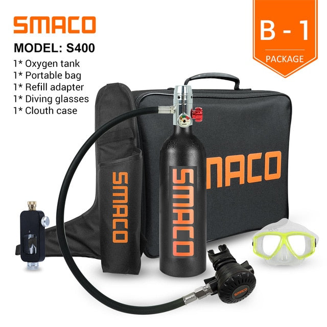 SMACO S400 Mini Scuba Tank , Dive Cylinder with 16 Minutes Capability