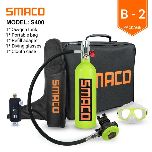 SMACO S400 Mini Scuba Tank , Dive Cylinder with 16 Minutes Capability