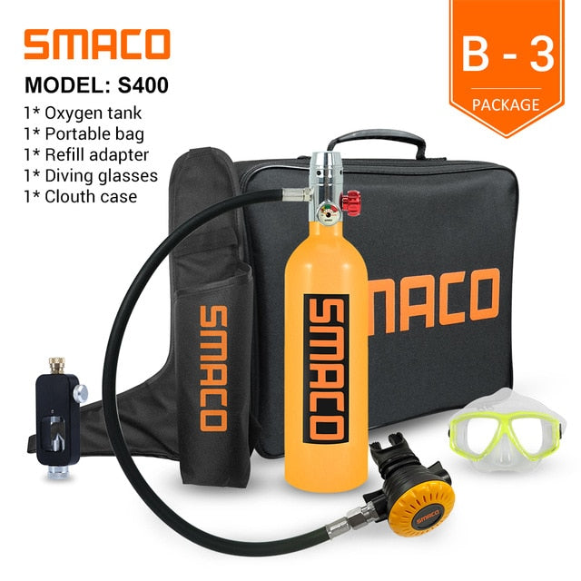SMACO S400 Mini Scuba Tank , Dive Cylinder with 16 Minutes Capability