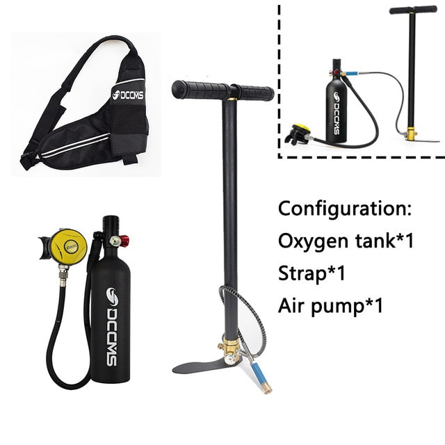 DCCMS mini diving tank 4 in 1 with air pump 1000 ml oxygen cylinder diving respirator scuba diving equipment set