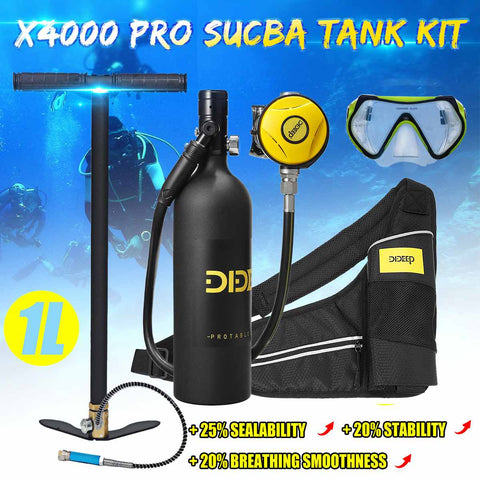 DIDEEP Scuba Diving Cylinder 1L Oxygen Tank Set Respirator Air Tank With Hand Pump & Diving Mask for Snorkeling Diving Equipment