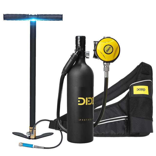 DIDEEP Scuba Diving Cylinder 1L Oxygen Tank Set Respirator Air Tank With Hand Pump & Diving Mask for Snorkeling Diving Equipment