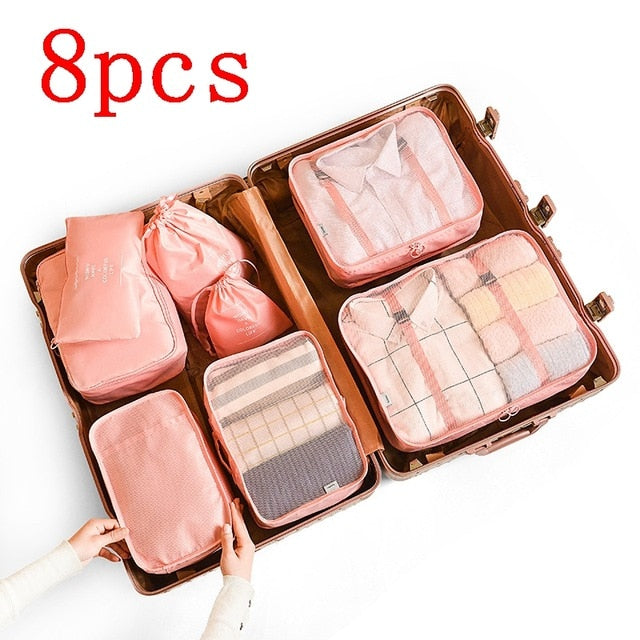 8 pieces Waterproof Travel Bags | Clothes Luggage Organizer
