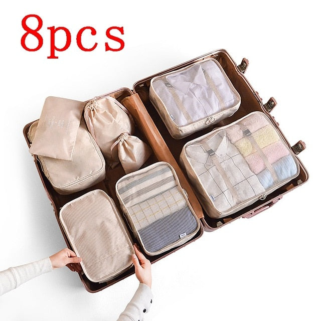 8 pieces Waterproof Travel Bags | Clothes Luggage Organizer