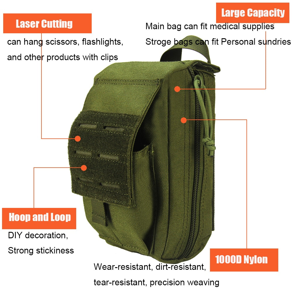 Tactical Molle First Aid Kit Survival Bag 1000D Nylon Emergency Pouch Military Outdoor Travel Waist Pack Camping Lifesaving Case