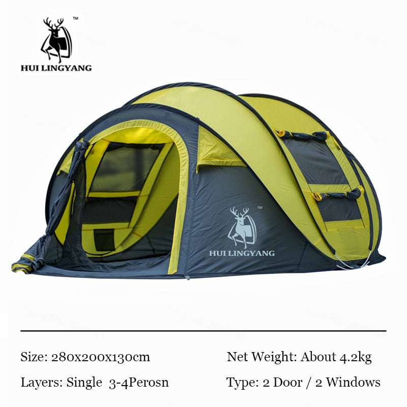 HUI LINGYANG Throw Pop Up Tent 4-6 Person Outdoor Automatic Tents Double Layers Large Family Tent Waterproof Camping Hiking Tent