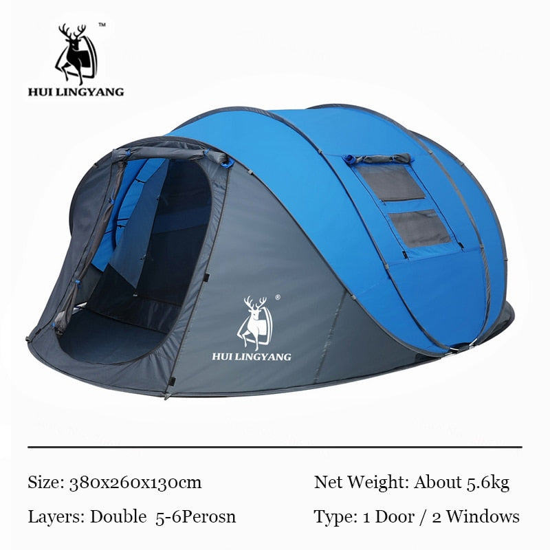 HUI LINGYANG Throw Pop Up Tent 4-6 Person Outdoor Automatic Tents Double Layers Large Family Tent Waterproof Camping Hiking Tent