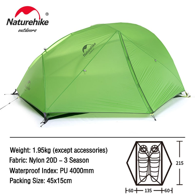 Naturehike yıldız nehir 2 çadır 2 kişi Ultralight su geçirmez kamp çadırı çift katmanlı 4 mevsim çadır açık seyahat yürüyüş çadırı