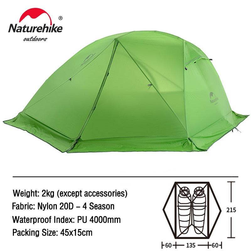 Naturehike yıldız nehir 2 çadır 2 kişi Ultralight su geçirmez kamp çadırı çift katmanlı 4 mevsim çadır açık seyahat yürüyüş çadırı