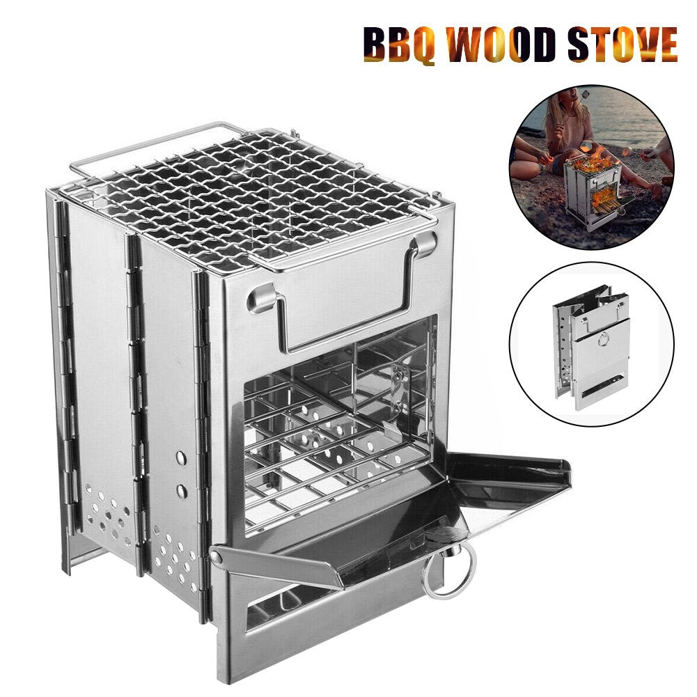 Camping Wood Stove Stainless Steel Foldable Mini Charcoal Grill Outdoor Stove Barbecue Grill For Camping Garden Outdoor Picnic