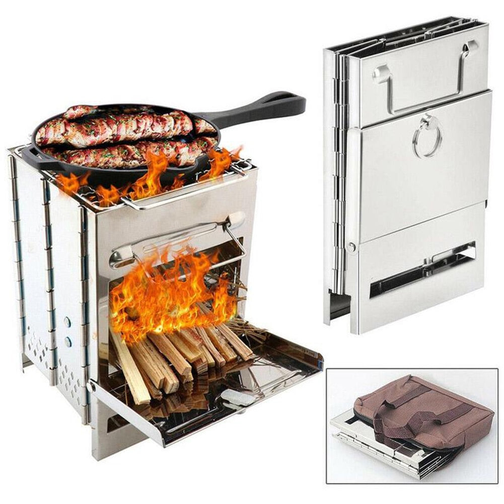 Camping Wood Stove Stainless Steel Foldable Mini Charcoal Grill Outdoor Stove Barbecue Grill For Camping Garden Outdoor Picnic