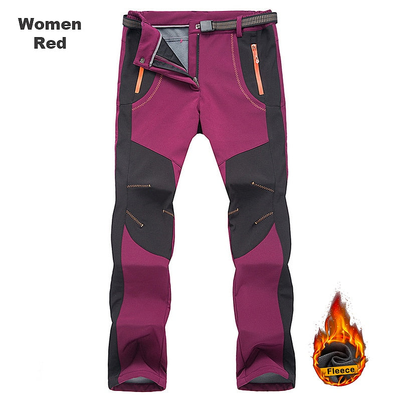 LNGXO Thick Warm Fleece Winter Pants Women Waterproof Hiking Trekking Camping Skiing Soft Shell Pants Outdoor Windproof Trousers