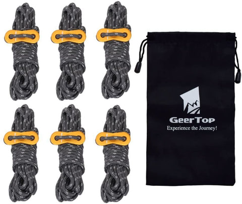 GeerTop Reflective Tent Rope 13ft 4mm Camping Rope with Aluminum Tensioner Tightener Guy Line Equipment for Outdoor Survival