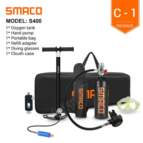 SMACO S400 Mini Scuba Tank , Dive Cylinder with 16 Minutes Capability