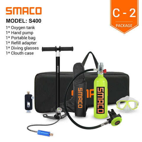 SMACO S400 Mini Scuba Tank , Dive Cylinder with 16 Minutes Capability