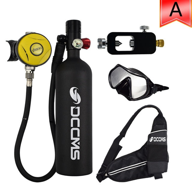 DCCMS mini diving tank 4 in 1 with air pump 1000 ml oxygen cylinder diving respirator scuba diving equipment set